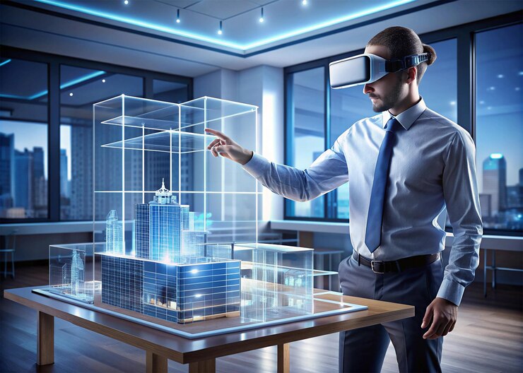 PSD diseño de interiores de realidad virtual toma una foto media de personas viendo a un hombre jugar un juego