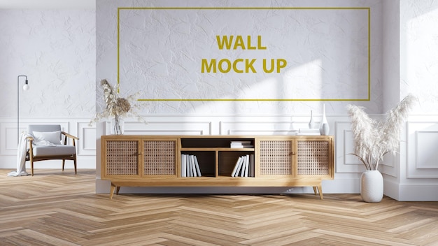 Diseño de interiores de sala de estar moderna con maqueta de pared