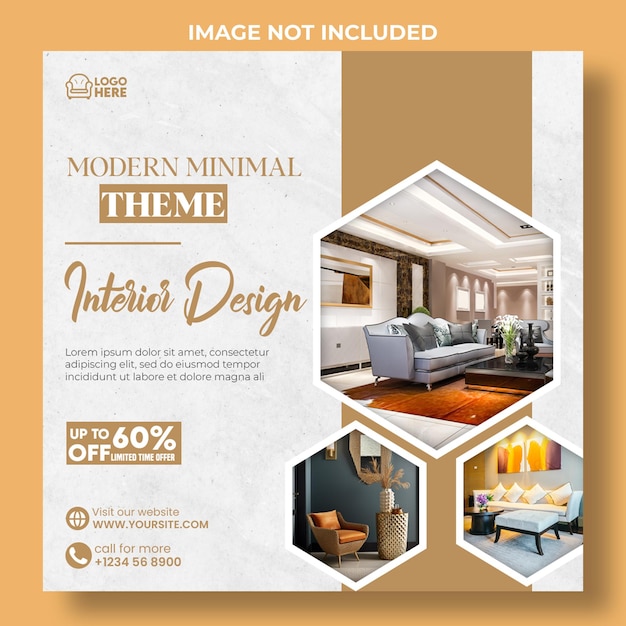 PSD diseño de interiores de tema mínimo moderno diseño de publicaciones promocionales de instagram y plantilla de volante