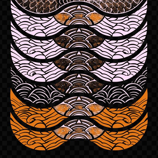 PSD diseño intrincado de escamas de pescado con patrones superpuestos y diseño artístico de marco de decoración de la línea de tinta te tattoo