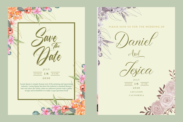 Diseño de invitación de boda de acuarela psd premium