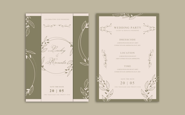 diseño de invitación de boda simple moderno retrato a5 verde blanco 4
