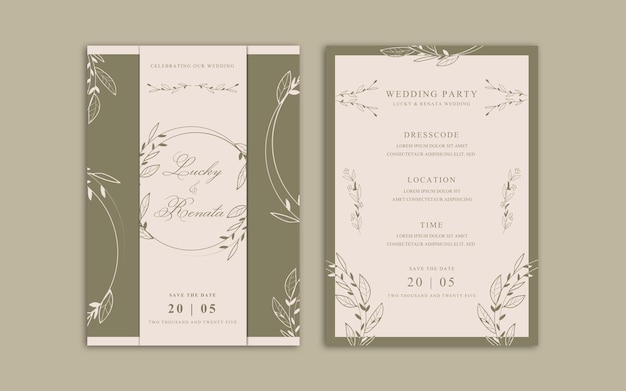 PSD diseño de invitación de boda simple moderno retrato a5 verde blanco 4