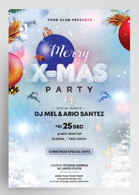 PSD diseño de invitaciones para la fiesta de navidad en el hielo