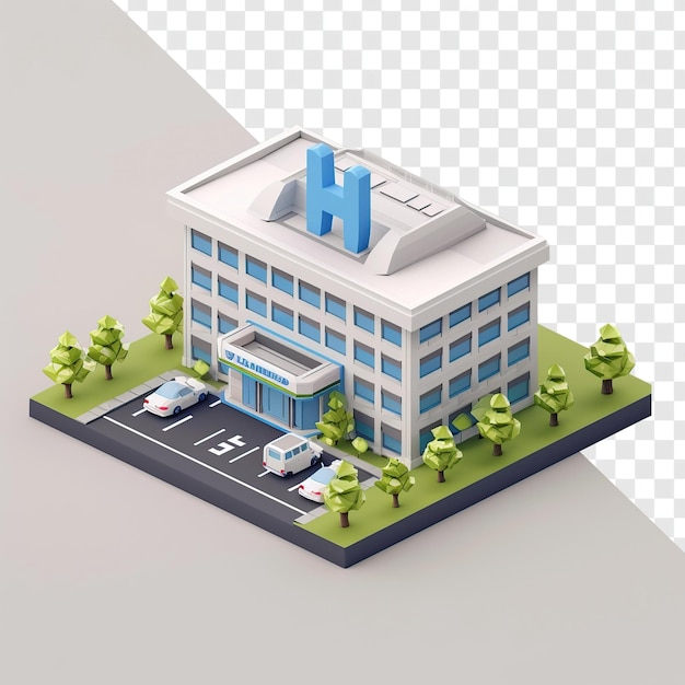 Diseño isométrico digital del edificio del hospital en 3d fondo transparente