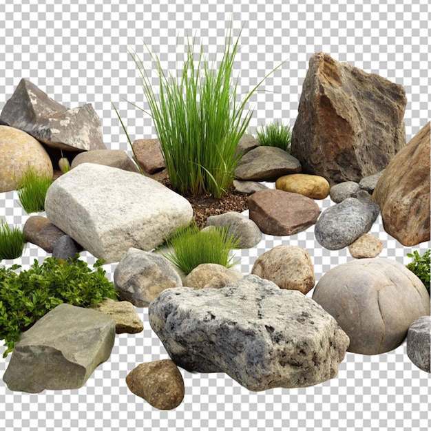 PSD diseño de jardinería rocas y plantas tropicales fondos recortados renderización 3d
