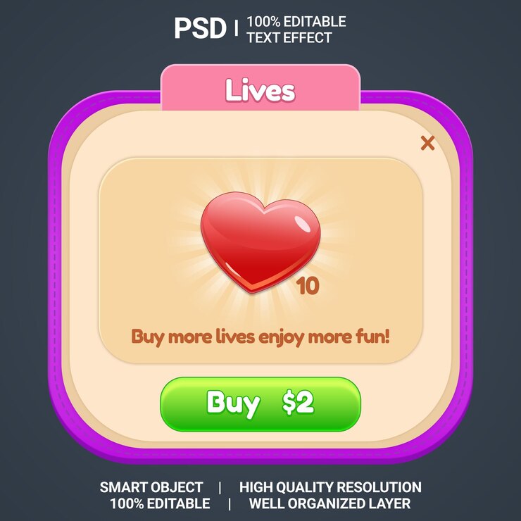 PSD diseño de kit de juego casual moderno kit de juego ui psd interfaz de botón de juego pop-up ui ventana psd ui