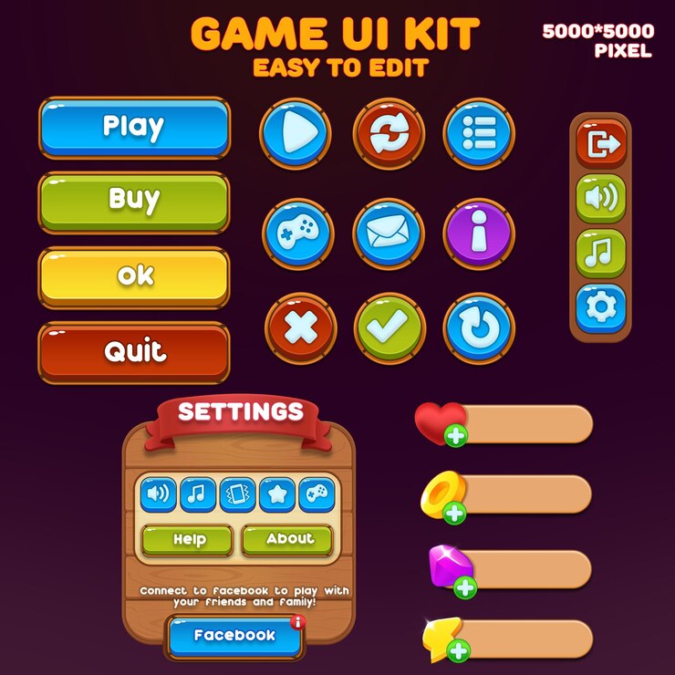 PSD diseño de kit de juego casual moderno kit de juego ui psd interfaz de botón de juego pop-up ui ventana psd ui
