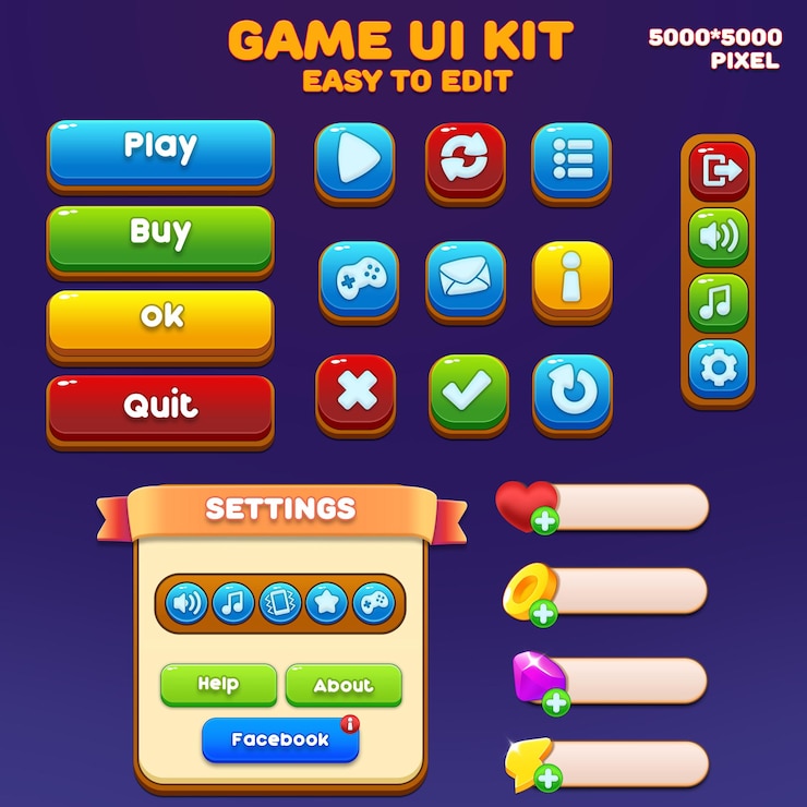 PSD diseño de kit de juego casual moderno kit de juego ui psd interfaz de botón de juego pop-up ui ventana psd ui