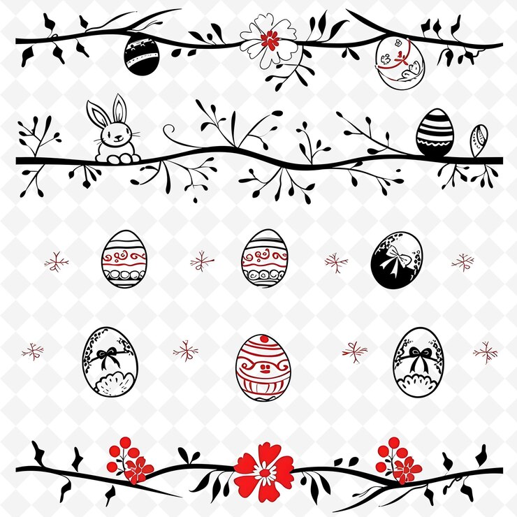 PSD diseño de líneas fronterizas de cuerda de pascua con motivos de conejo y huevo d diseños artísticos abstractos creativos