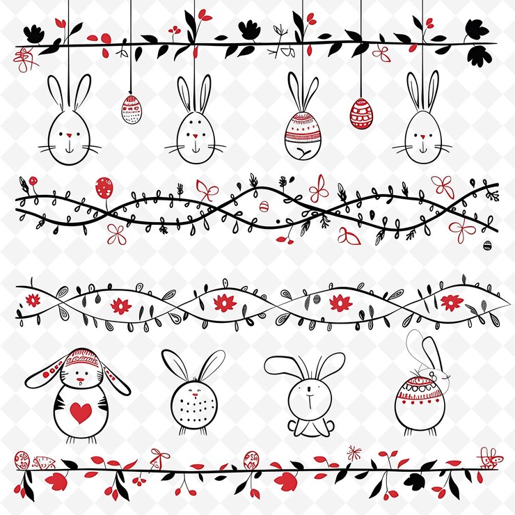PSD diseño de líneas fronterizas de cuerda de pascua con motivos de conejo y huevo d diseños artísticos abstractos creativos