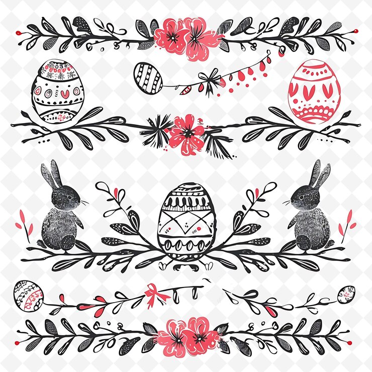 PSD diseño de líneas fronterizas de cuerda de pascua con motivos de conejo y huevo d diseños artísticos abstractos creativos