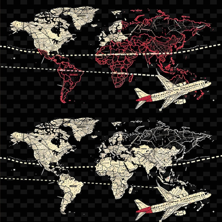 PSD diseño de líneas fronterizas de cuerdas de viaje png con motivos de aviones y colecciones abstractas de maillustration