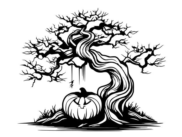 PSD diseño del logotipo del árbol de bonsai de halloweenpsdjpg