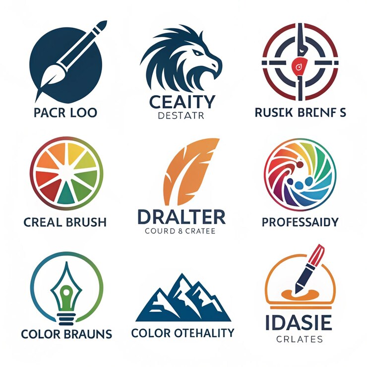PSD diseño del logotipo del conjunto de iconos de montaña elementos del logotipo de rocas y picos ilustración vectorial