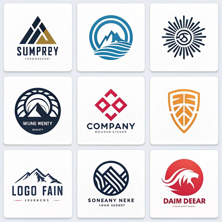PSD diseño del logotipo del conjunto de iconos de montaña elementos del logotipo de rocas y picos ilustración vectorial