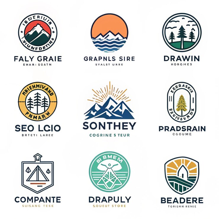 PSD diseño del logotipo del conjunto de iconos de montaña elementos del logotipo de rocas y picos ilustración vectorial