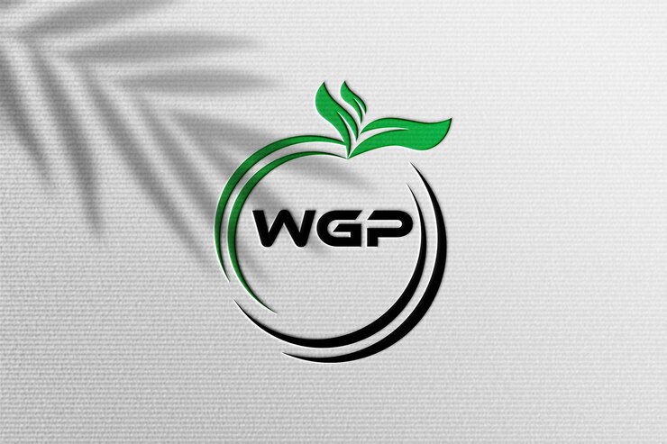PSD diseño del logotipo de wgp con hojas verdes y marco circular