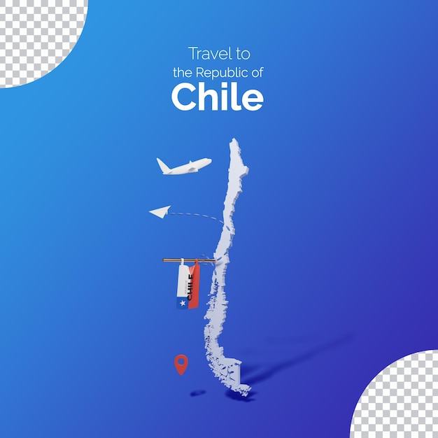 PSD diseño de mapa 3d de chile con una publicación de viajes.