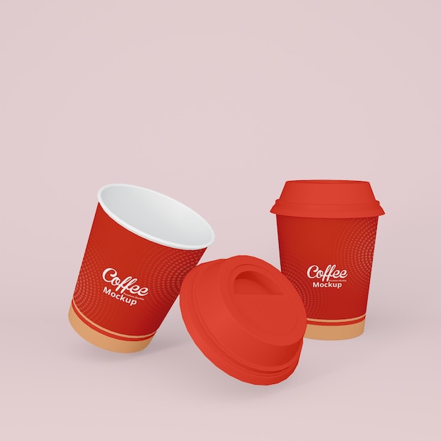 Diseño de maqueta 3d realista de taza de café de color rojo