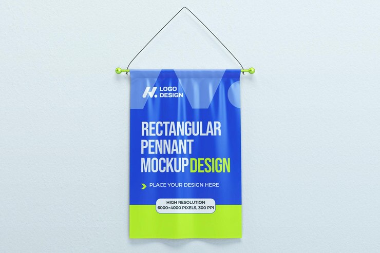 Diseño de maqueta de banderín rectangular renderizado en 3D