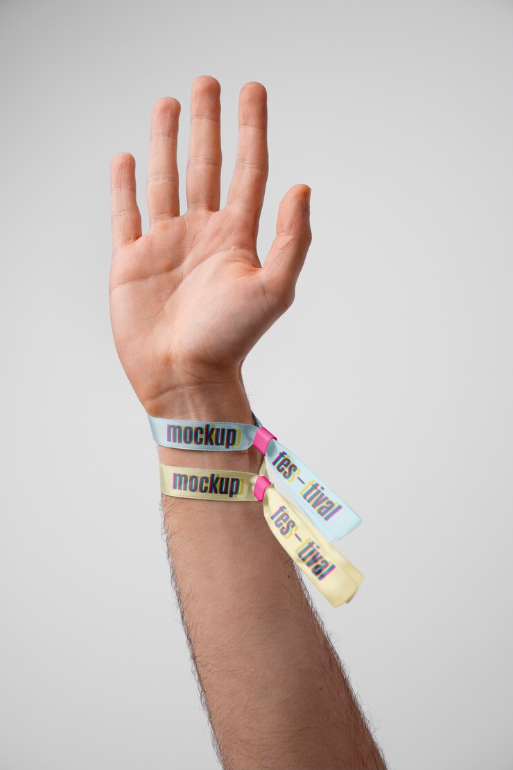 PSD diseño de la maqueta del boleto de la pulsera
