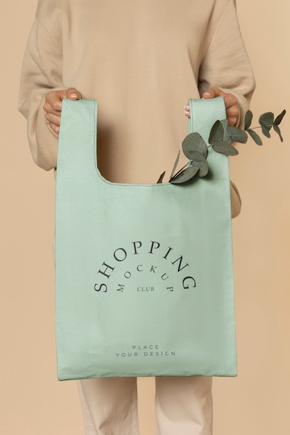 Diseño de maqueta de bolsa de compras de tela