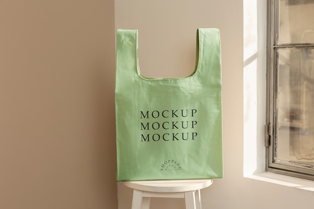 Diseño de maqueta de bolsa de compras de tela