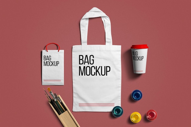 Diseño de maqueta de bolsa de papel y tela.