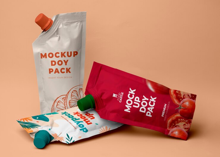 PSD diseño de maqueta de bolsas de aluminio para bebidas.