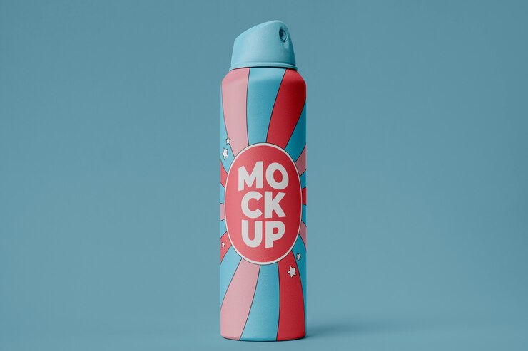 PSD diseño de maqueta de botella de aerosol.