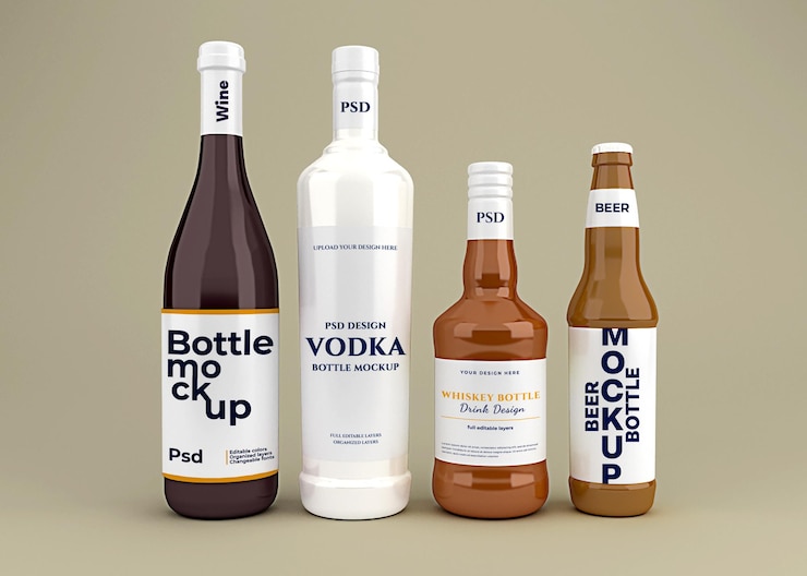 PSD diseño de maqueta de botella de alcohol realista
