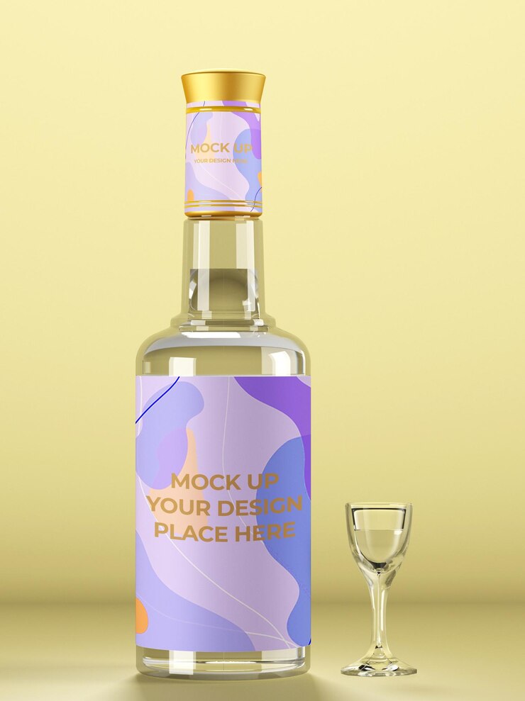 diseño de maqueta de botella de bebida alcohólica