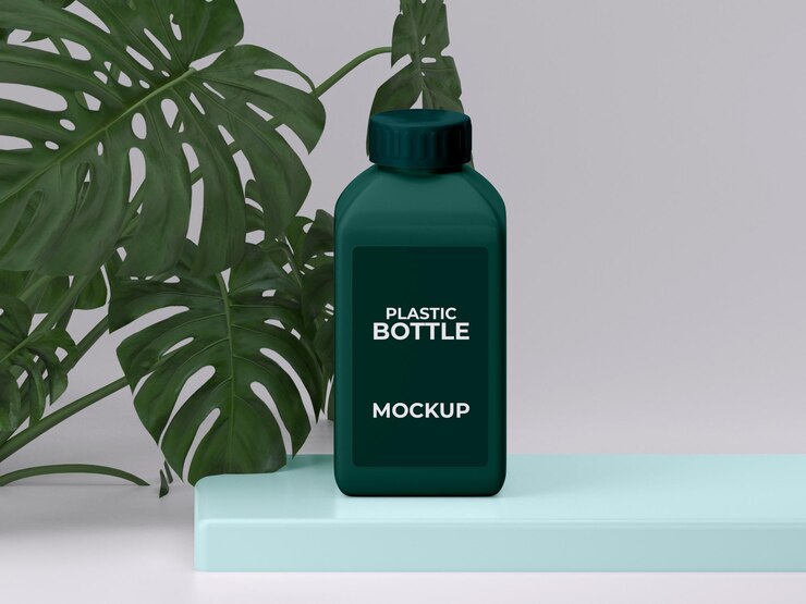 PSD diseño de maqueta de botella de plástico de producto natural editable de render 3d