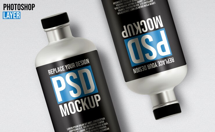 PSD diseño de maqueta de botella redonda