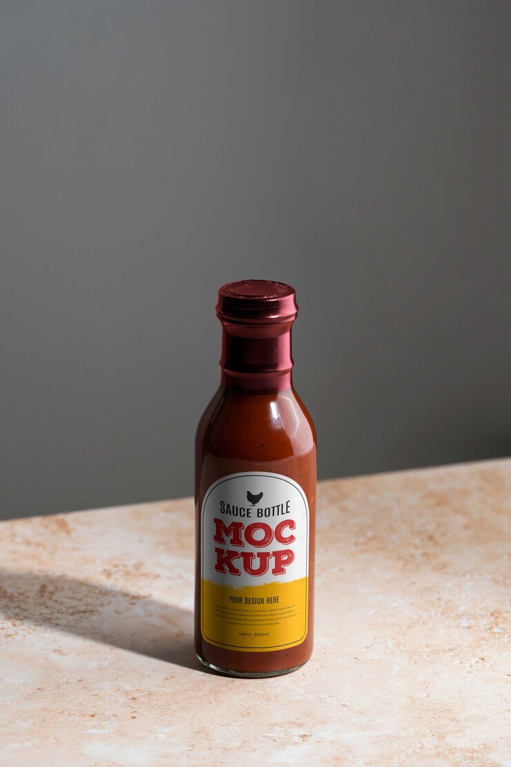 PSD diseño de maqueta de botella de salsa de vidrio