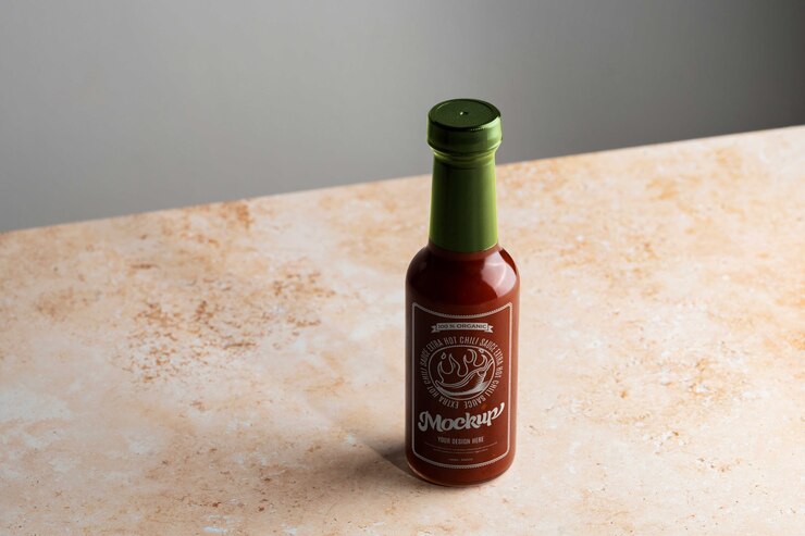 PSD diseño de maqueta de botella de salsa de vidrio