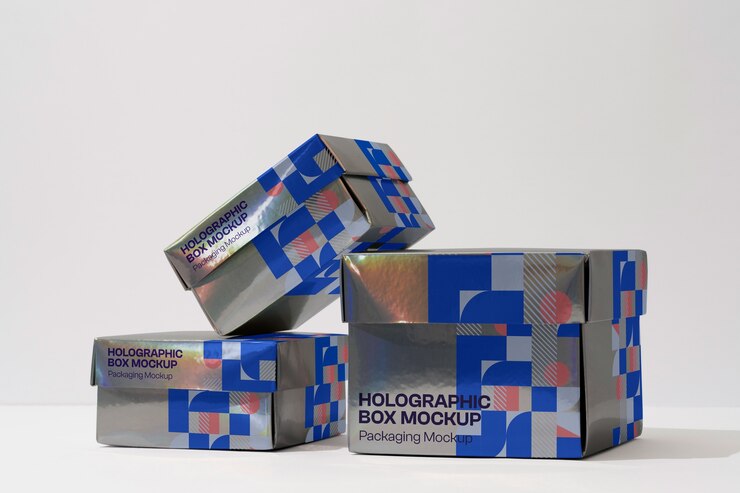 PSD diseño de maqueta de caja cuadrada holográfica