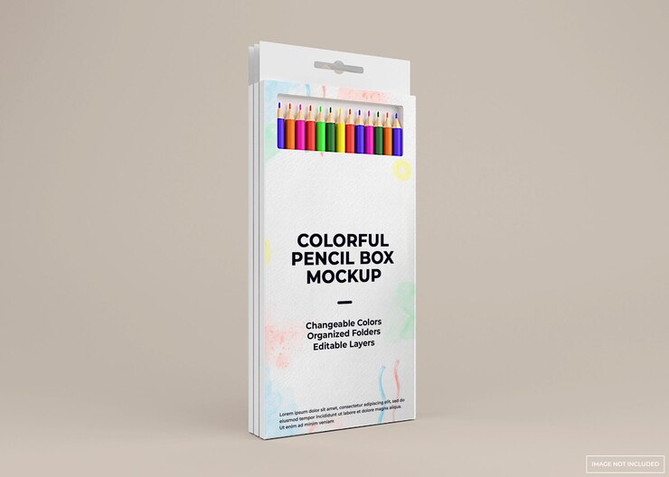 PSD diseño de maqueta de caja de lápices de colores en representación 3d aislada