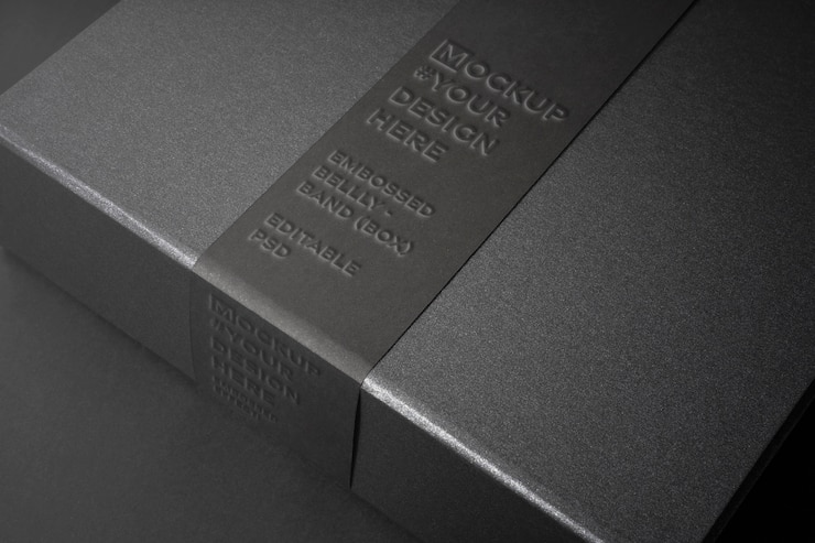 PSD diseño de maqueta de caja en relieve con banda para el vientre
