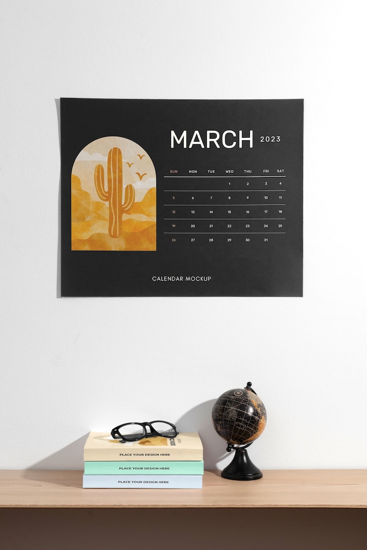 PSD diseño de maqueta de calendario para colgar en la pared