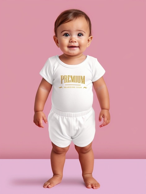 PSD diseño de maqueta de camiseta blanca con pequeño bebé lindo