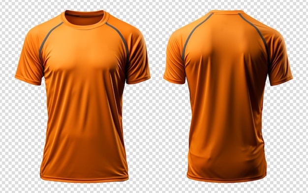 Diseño de maqueta de camiseta deportiva naranja con vistas frontal y trasera