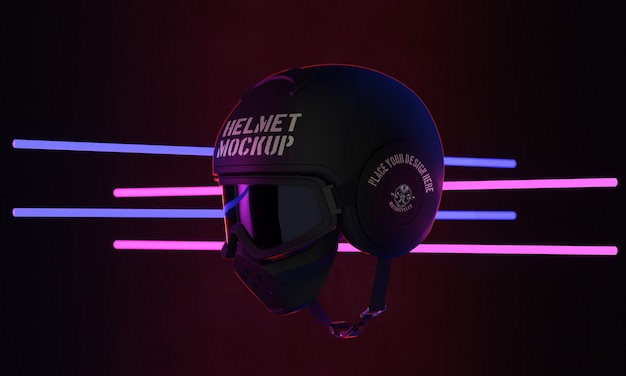 Diseño de maqueta de casco de moto con luces de neón.