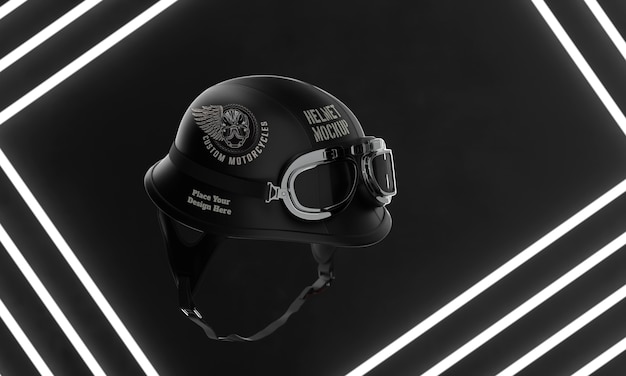 PSD diseño de maqueta de casco de moto con luces de neón.