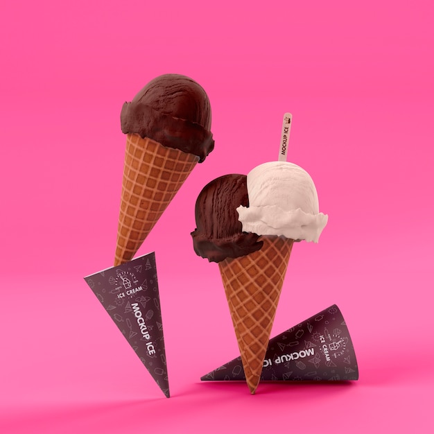 PSD diseño de maqueta de cono de helado