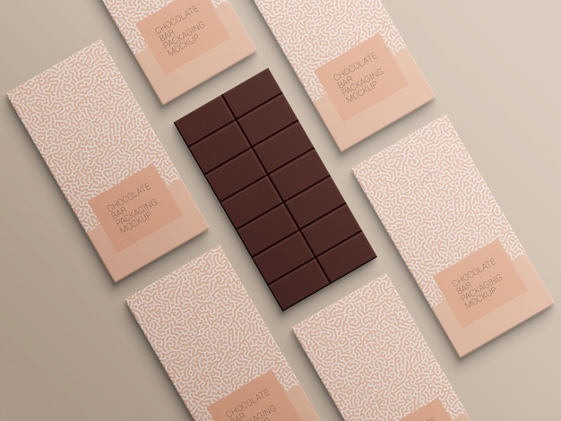 Diseño de maqueta de embalaje de papel de embalaje de barra de chocolate