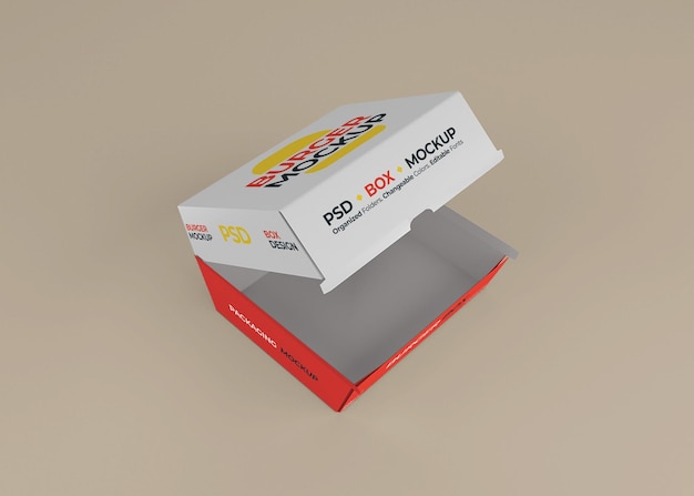 Diseño de maqueta de empaque de caja de hamburguesa abierta aislado