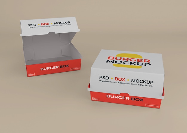 Diseño de maqueta de empaque de caja de hamburguesa aislado