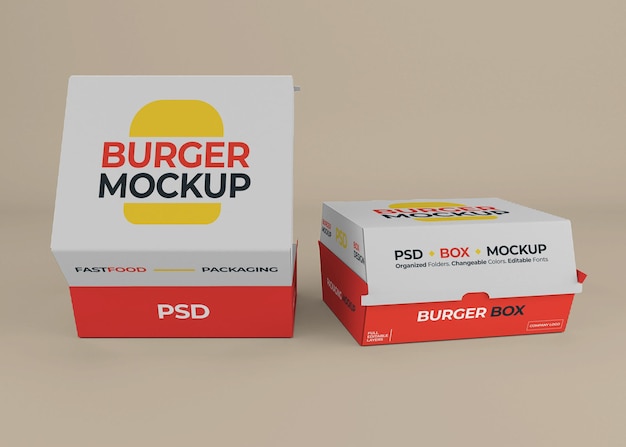 PSD diseño de maqueta de empaque de caja de hamburguesa aislado
